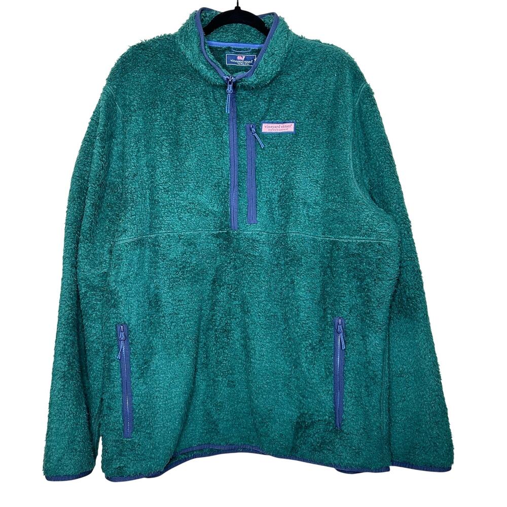 Vineyard Vines New England High Pile Fleece 1/4 Zip Green Mens Sz XL NWT $148